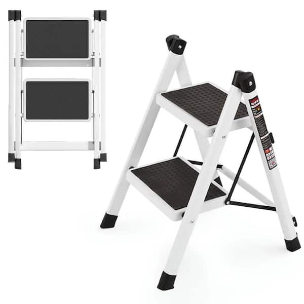 2 Step Ladder, Adult Folding Step Stool, 330 lb. Capacity Portable Lightweight Sturdy Steel Ladder Steps Reach 18.6 ft.
