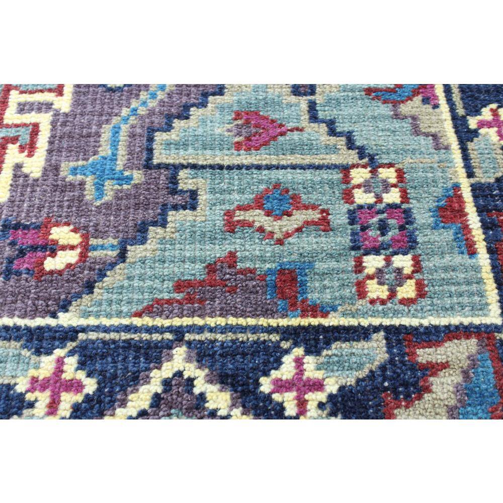 Hand-knotted Blue Wool Rectangular Area Rug with Fringe