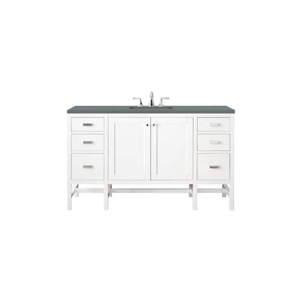 James Martin Vanities Addison 60 in. W x 23.5 in. D x 35.5 in. H Bathroom Vanity in Glossy White with Cala Blue Quartz Top