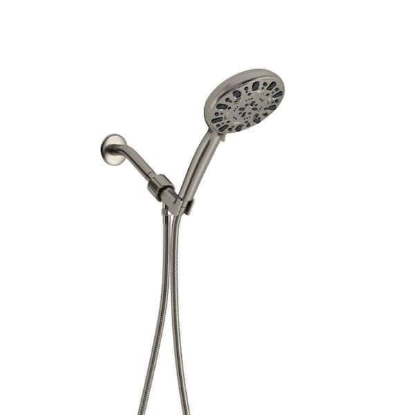 Logmey 7-Spray Patterns with 1.8 GPM 5 in. Wall Mount Handheld Shower Head with Hose and Shower Arm in Brushed
