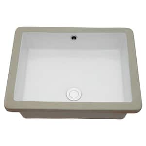 20 in. Rectangular Undermount White Ceramic Bathroom Sink with Overflow