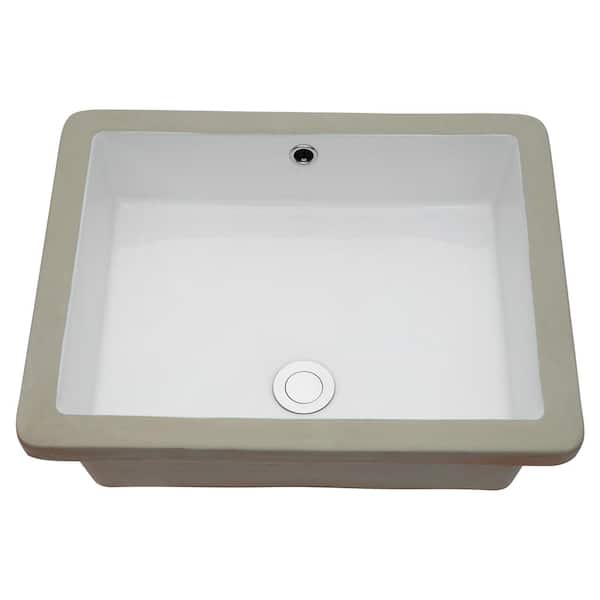 Flynama 20 in. Rectangular Undermount White Ceramic Bathroom Sink with Overflow