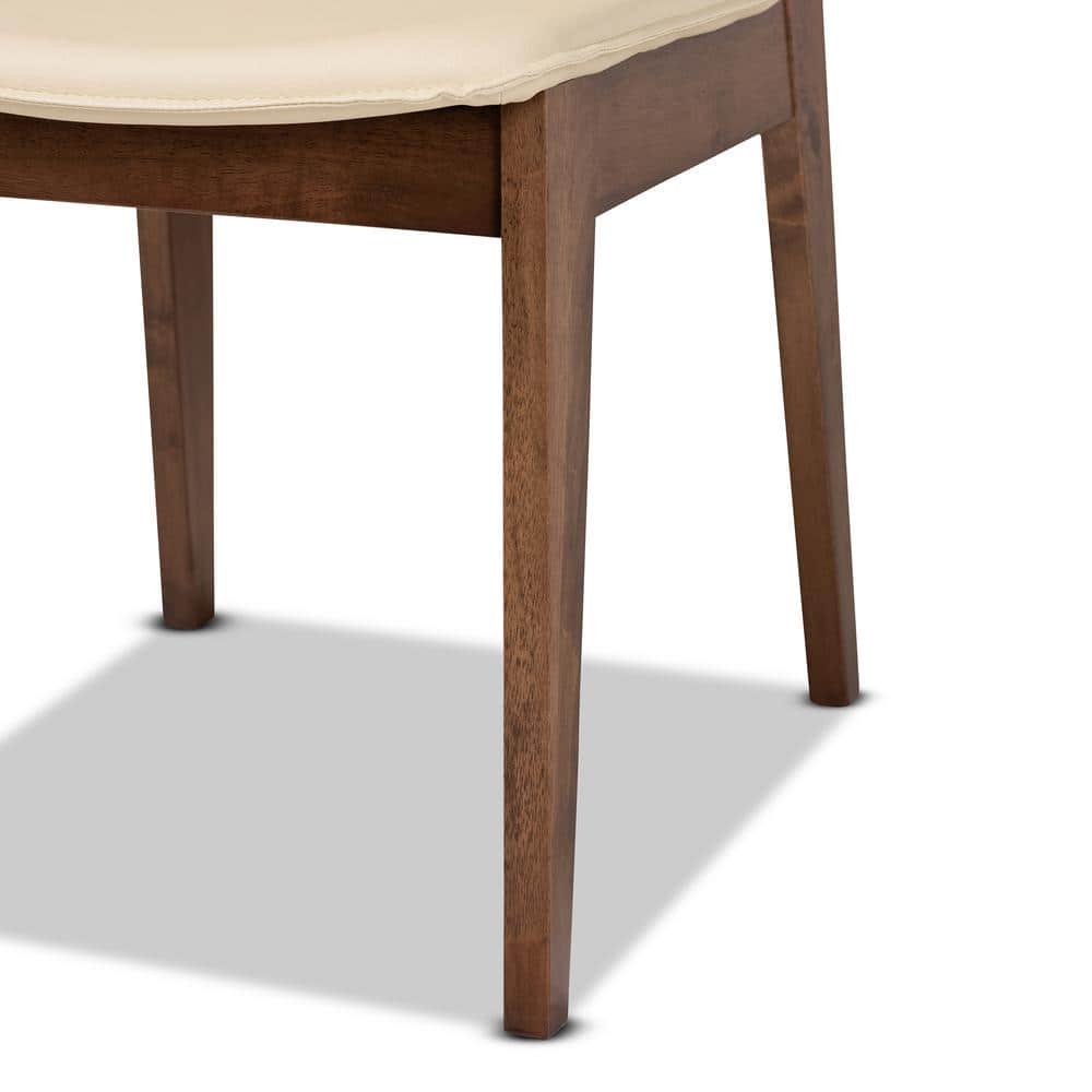High Back Beige Faux Leather and Cane Wood Arm Chair