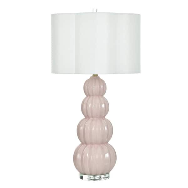 Ophelia 33 in. Pink Peony Table Lamp with White Linen Shade