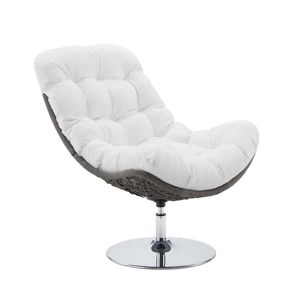 MODWAY Brighton Swivel Wicker Outdoor Lounge Chair with White Cushions