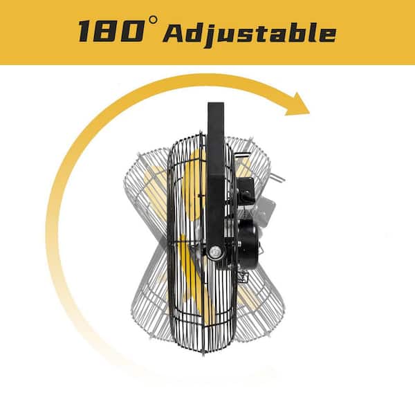 HICFM 12 in. 2500 CFM Yellow Wall Mounted Fan, 3-Speed High Velocity, IP44 Motor for Garage, Barn, Warehouse Use