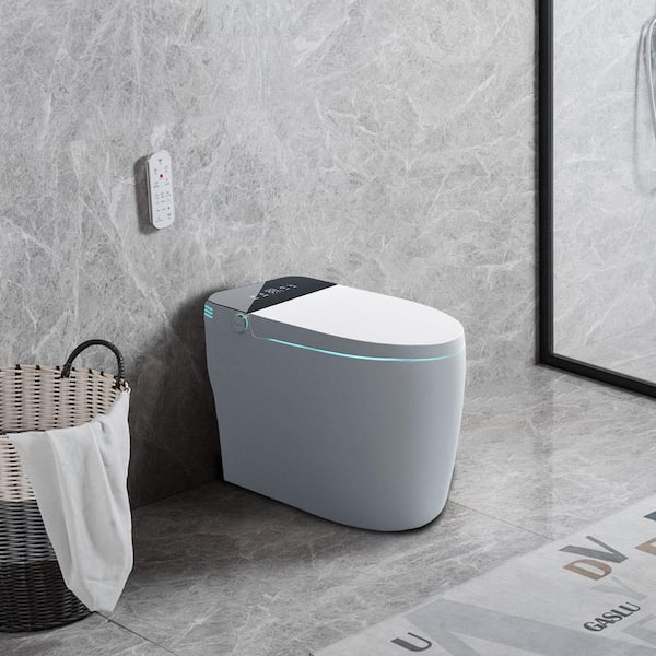 FUNKOL 1-Piece 1.28 GPF Dual Flush Elongated Toilet in White, Seat Included, Built in Tank, with Dryer and Warm Water