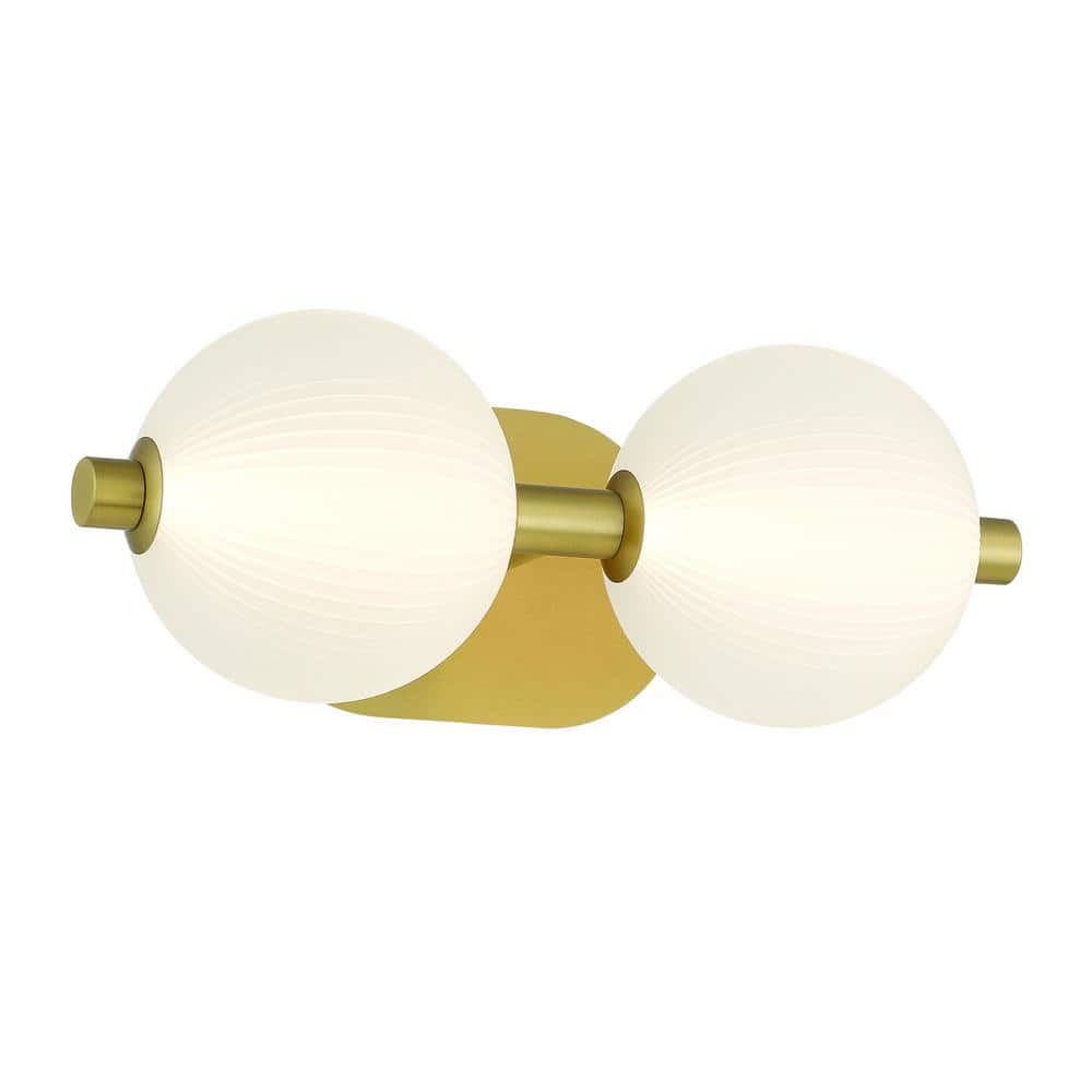 Gold Opal Ribbed Glass 2-Light Dimmable Vanity Fixture