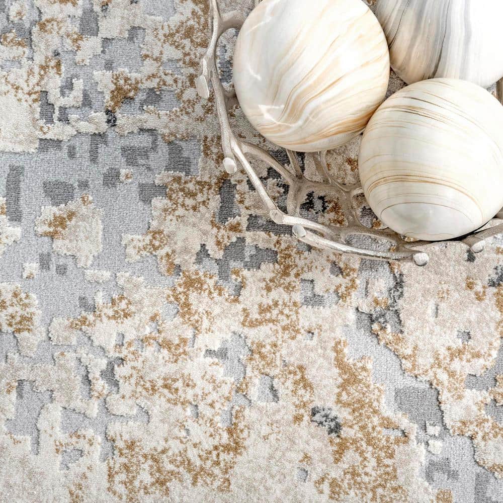 Gray Abstract Synthetic Easy Care Rectangular Area Rug 6'7" x 9'