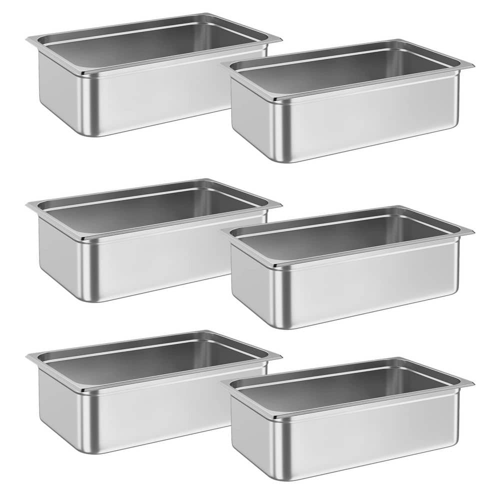 6-Piece Stainless Steel Steam Table Hotel Pans, 20.9 x 12.8 x 6 in. Roasting Pan Set