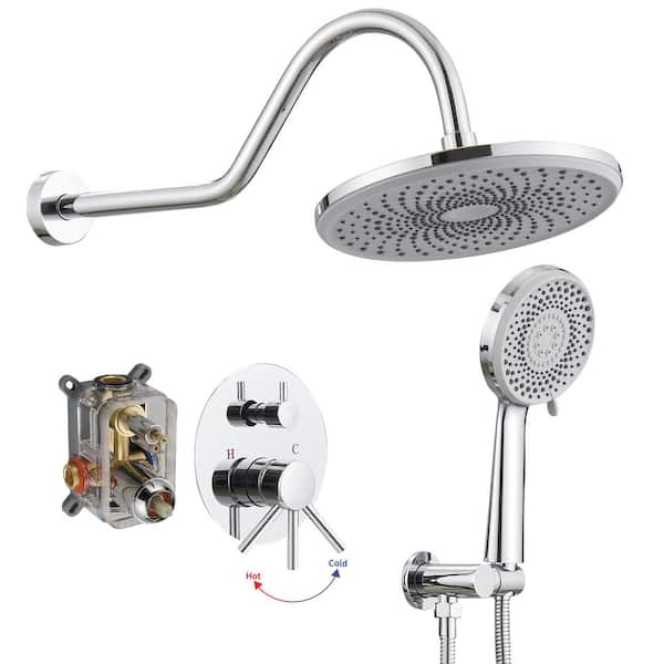 BWE Single Handle 3 Spray Rain Shower Head Round Shower Faucet 2.5 GPM With High Pressure in Polished Chrome(Valve Included)