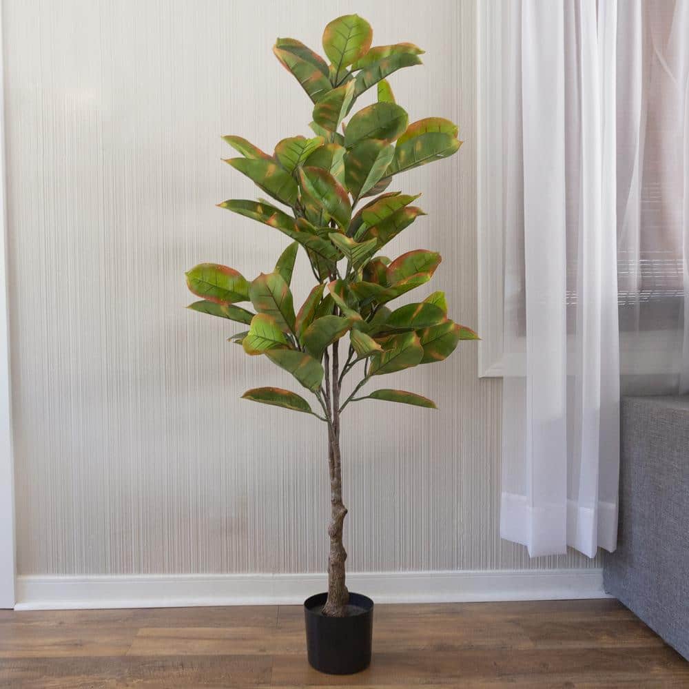 Pure Garden 51- Inch Variegated Green Artificial Rubber Tree