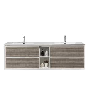 Vienna 75 in. W x 20.5 in. D x 22 in. H Floating Double Bathroom Vanity in Ash with Integrated Acrylic Top in White