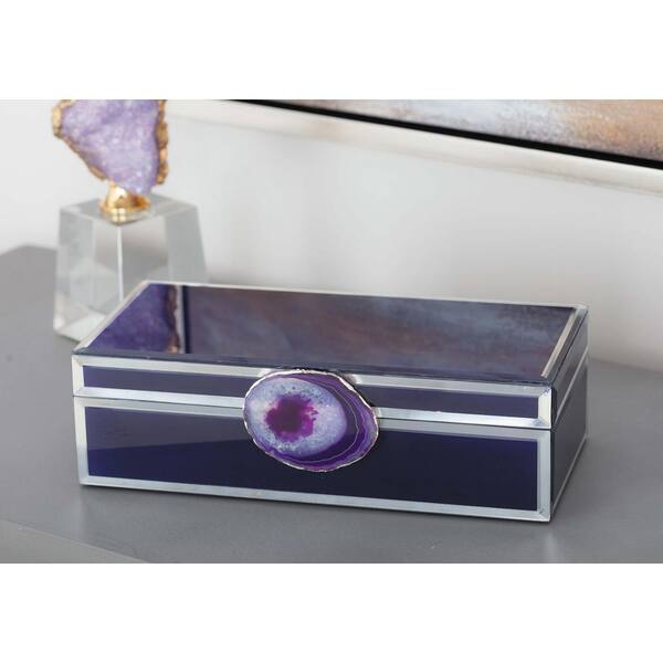 Litton Lane 3 in. x 11 in. Modern Elegance Wood and Glass Agate Jewelry Box in Purple