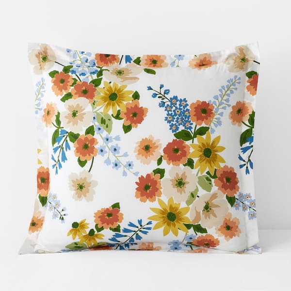 The Company Store Company Cotton Autumn Bouquet White Multi Cotton Percale Euro Sham