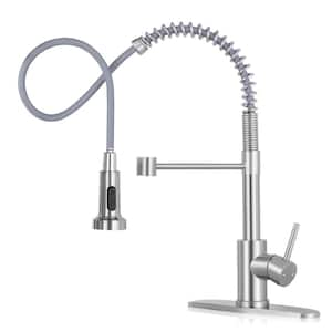 Single Handle Kitchen Faucet Pull Out Sprayer Kitchen Faucet with Deckplate Included in Brushed Nickel