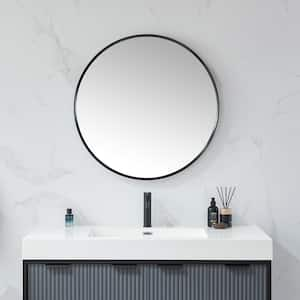 Cascante 32 in. W x 32 in. H Metal Framed Round Bathroom Vanity Mirror in Black