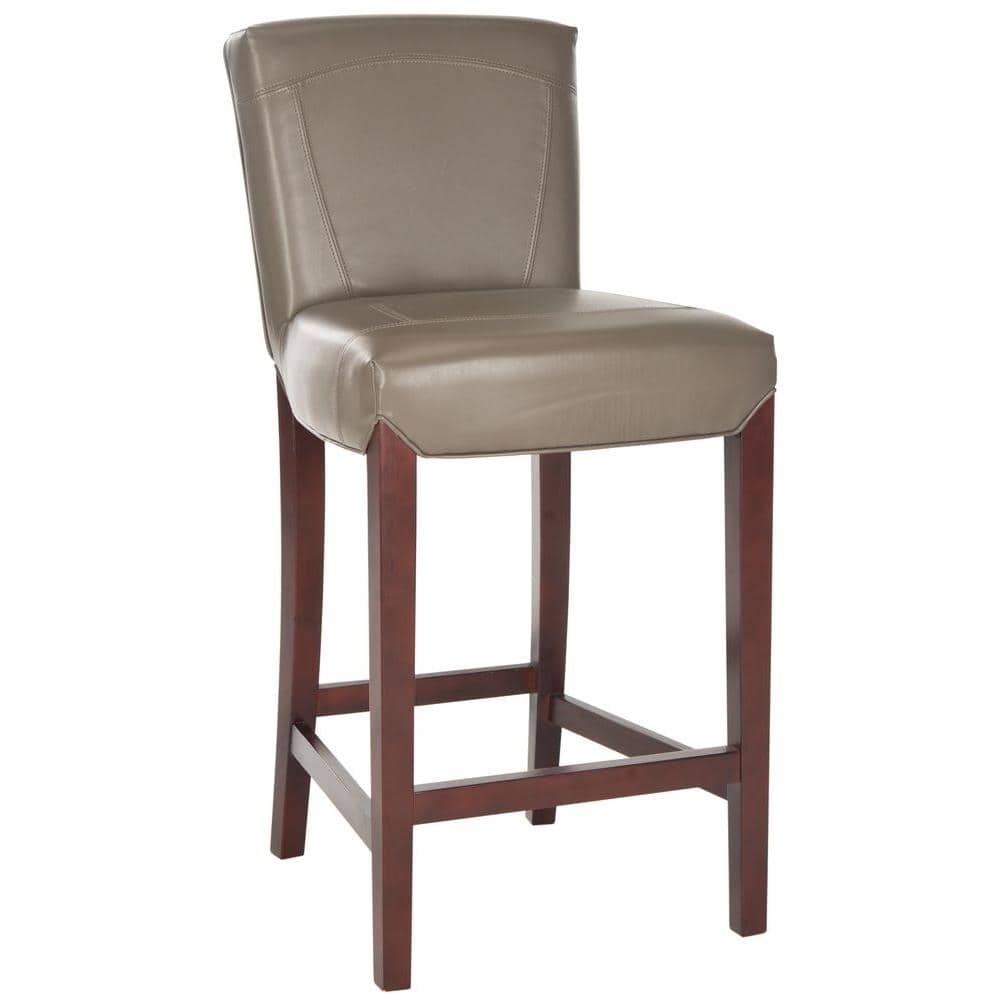 Clay Gray Leather and Wood Transitional Bar Stool