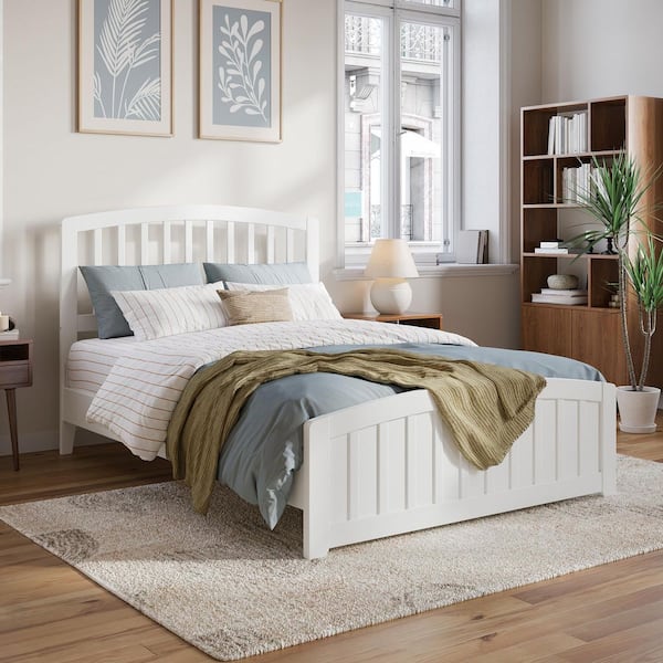 AFI Quincy White Solid Wood Frame Full Low Profile Platform Bed with Matching Footboard