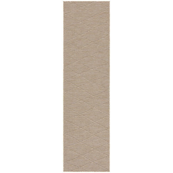 Nourison Practical Solutions Natural 2 ft. x 8 ft. Diamond Contemporary Runner Area Rug