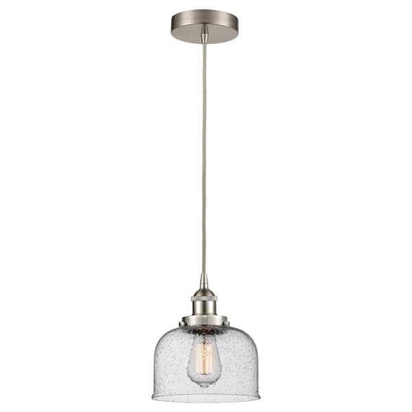 Bell 60-Watt 1-Light Brushed Satin Nickel Standard Mini Pendant Light with Seeded Glass Shade, No Bulbs Included