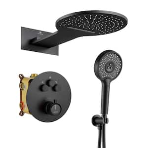 Single Handle 3-Spray 2-function Luxury Thermostatic Dual Shower Faucet 2.5 GPM with Waterfall in. Mattle Black
