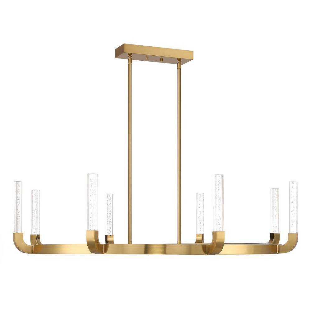Warm Brass 8-Light LED Linear Chandelier with Clear Seeded Acrylic Shades
