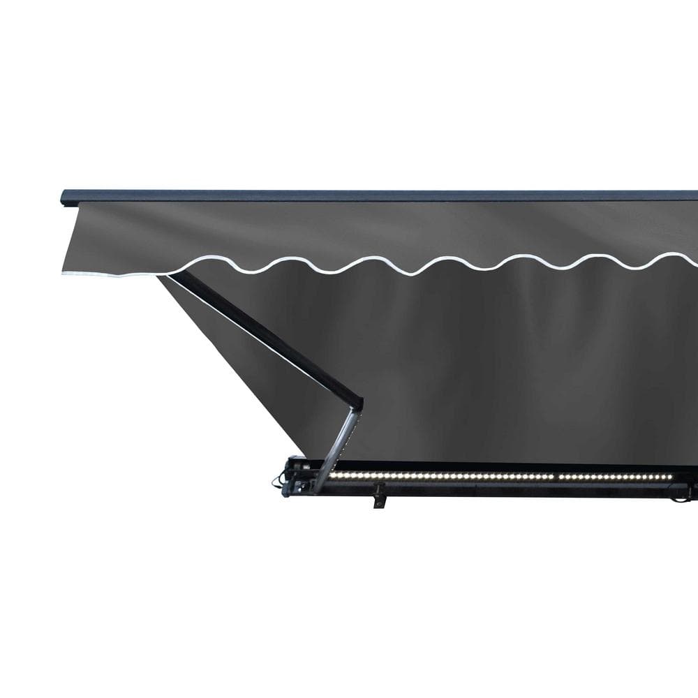 Charcoal Gray Motorized Semi-Cassette Patio Awning with LED Lights