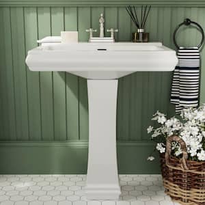 Apex White Vitreous China Rectangular Pedestal Combo Bathroom Sink in White with 4 in. Centerset Faucet Holes