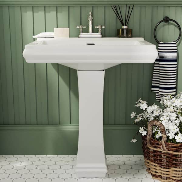 DEERVALLEY Apex White Vitreous China Rectangular Pedestal Combo Bathroom Sink in White with 4 in. Centerset Faucet Holes
