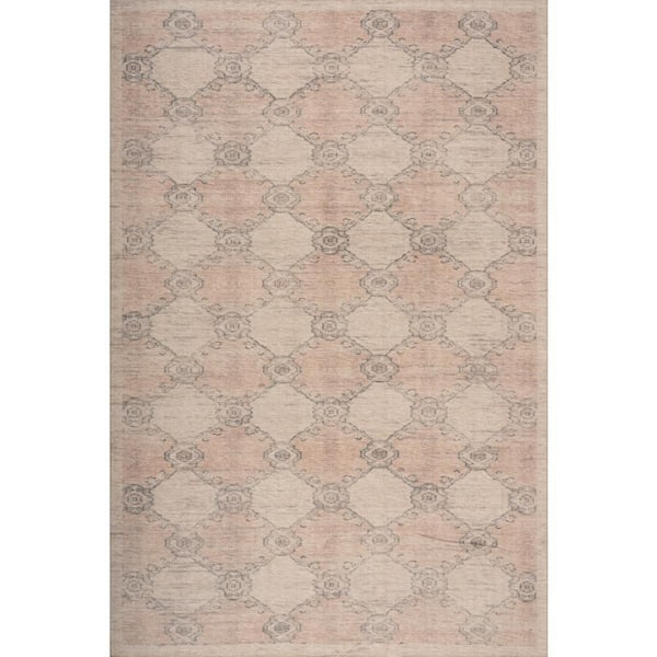 Brinelle Traditional Diamond Indoor Washable Area Peach 9 ft. x 12 ft. Indoor Area Rug