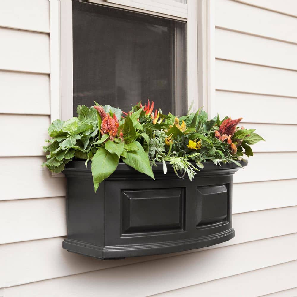 Black 24" Resin Window Box with Water Reservoir