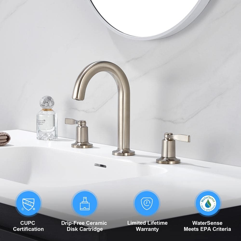 Larko Brushed Nickel 8 in. Widespread 2-Handle Bathroom Faucet