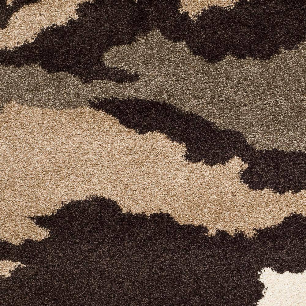 Gray and Beige Camouflage Shag Area Rug 8'6" x 12'