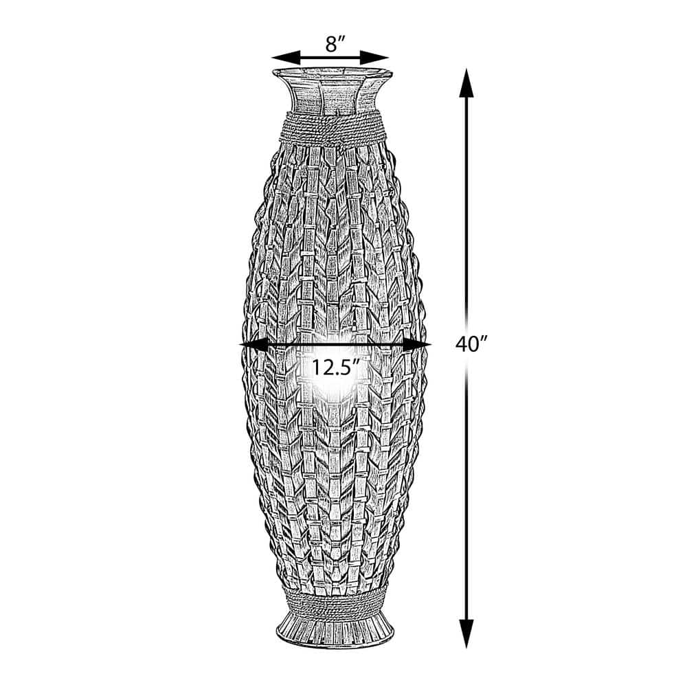 Tall Black Bamboo Floor Vase with Wicker Woven Design, 39 Inches High