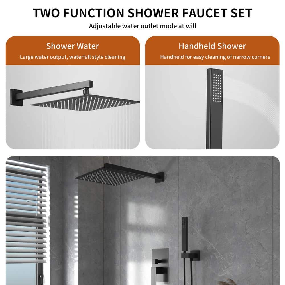 10 Inch Matte Black Stainless Steel Square Rain Shower Combo Set