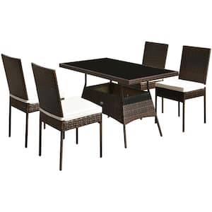 5-Piece Wicker Dining Set with Glass Table and High Back Chair