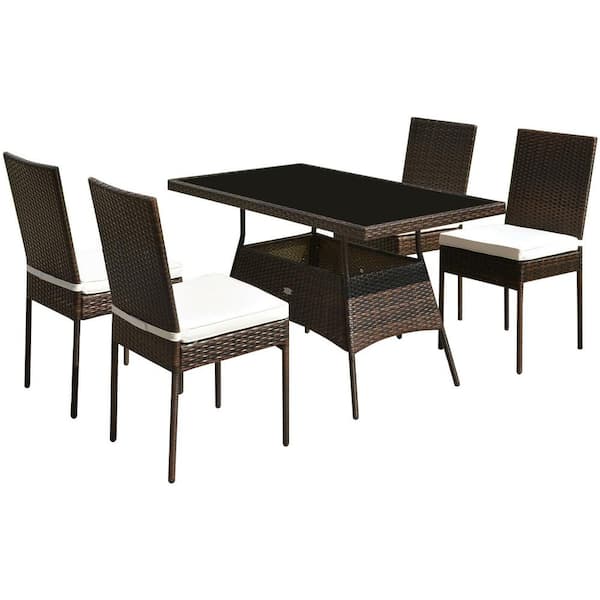 ANGELES HOME 5-Piece Wicker Dining Set with Glass Table and High Back Chair