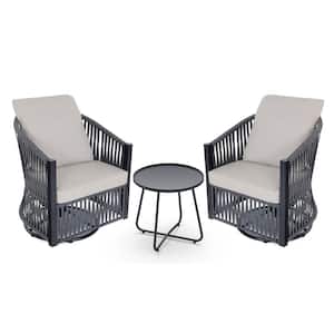3-Pieces Patio Conversation Set with Swivel Chairs