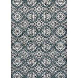 Amora Traditional Mediterranean Tile Design Turquoise/Cream 3 ft. x 5 ft. Indoor/Outdoor Area Rug