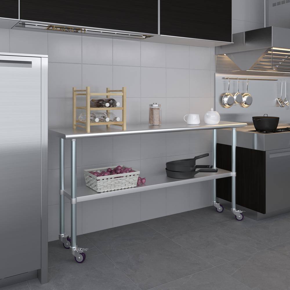 72" Stainless Steel Work Table with Galvanized Undershelf and Casters