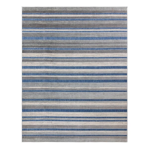 Fosel Muxia Navy 8 ft. x 10 ft. Striped Indoor/Outdoor Area Rug