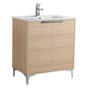 30 in. W x 18.5 in. D x 35.25 in. H Single sink Bath Vanity in Blue with Chrome and White Ceramic Sink top