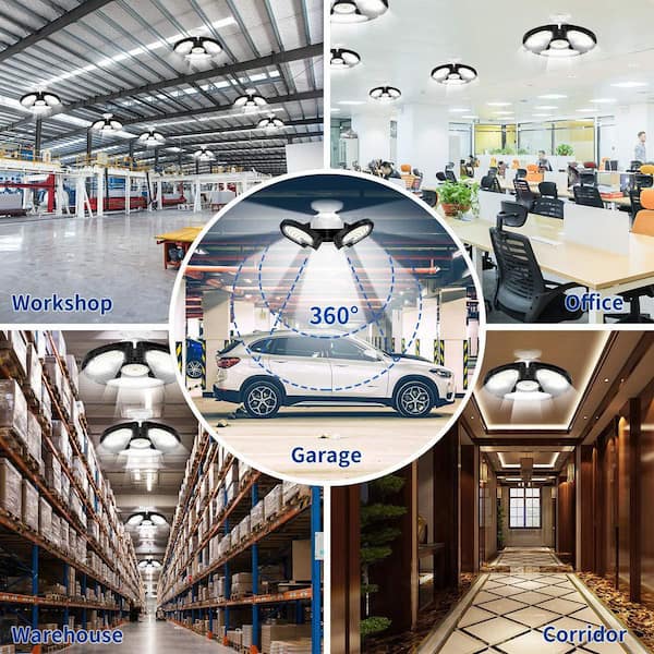 0.83 ft. 120-Watt Black Integrated LED Shop Light Fixture, Adjustable Deformable Ceiling Light for Garage, Workshop