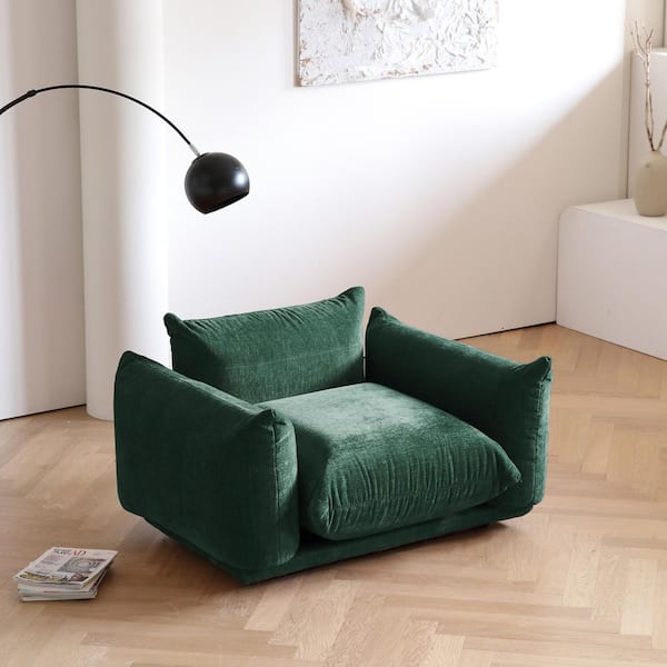 Magic Home Mid-Century Chenille Accent Chair Club Chair with Thick Cushion, Deep Seat for Small Spaces Apartment Office in Green