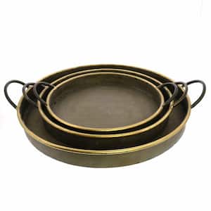 Amelia 21.25 in. W x 3.5 in. H x 18.5 in. D Round Grey/Brass Tin Dinnerware and Serving Storage (Set of 3)