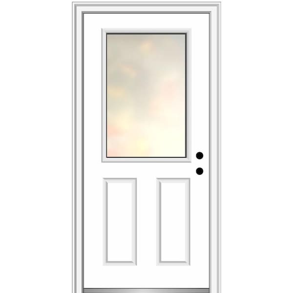 MMI DOOR Blanca 36 in. x 80 in. Left-Hand Inswing 1/2 Lite 2-Panel Primed Fiberglass Prehung Front Door with 4-9/16 in. Frame