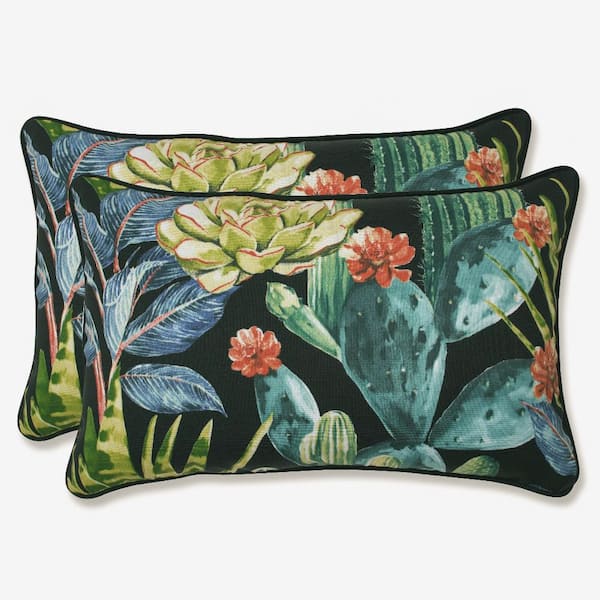 Pillow Perfect Floral Black Rectangular Outdoor Lumbar Throw Pillow 2-Pack