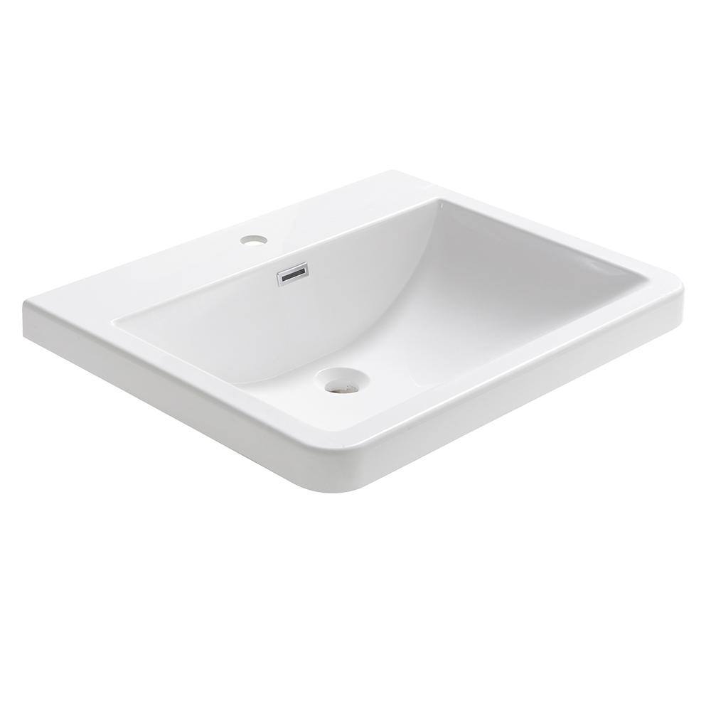 Milano 26" White Acrylic Rectangular Bathroom Sink with Overflow