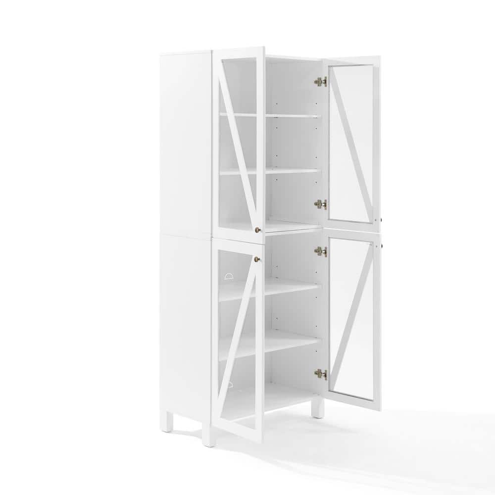 White Tall Cabinet with Adjustable Shelving and Glass Doors